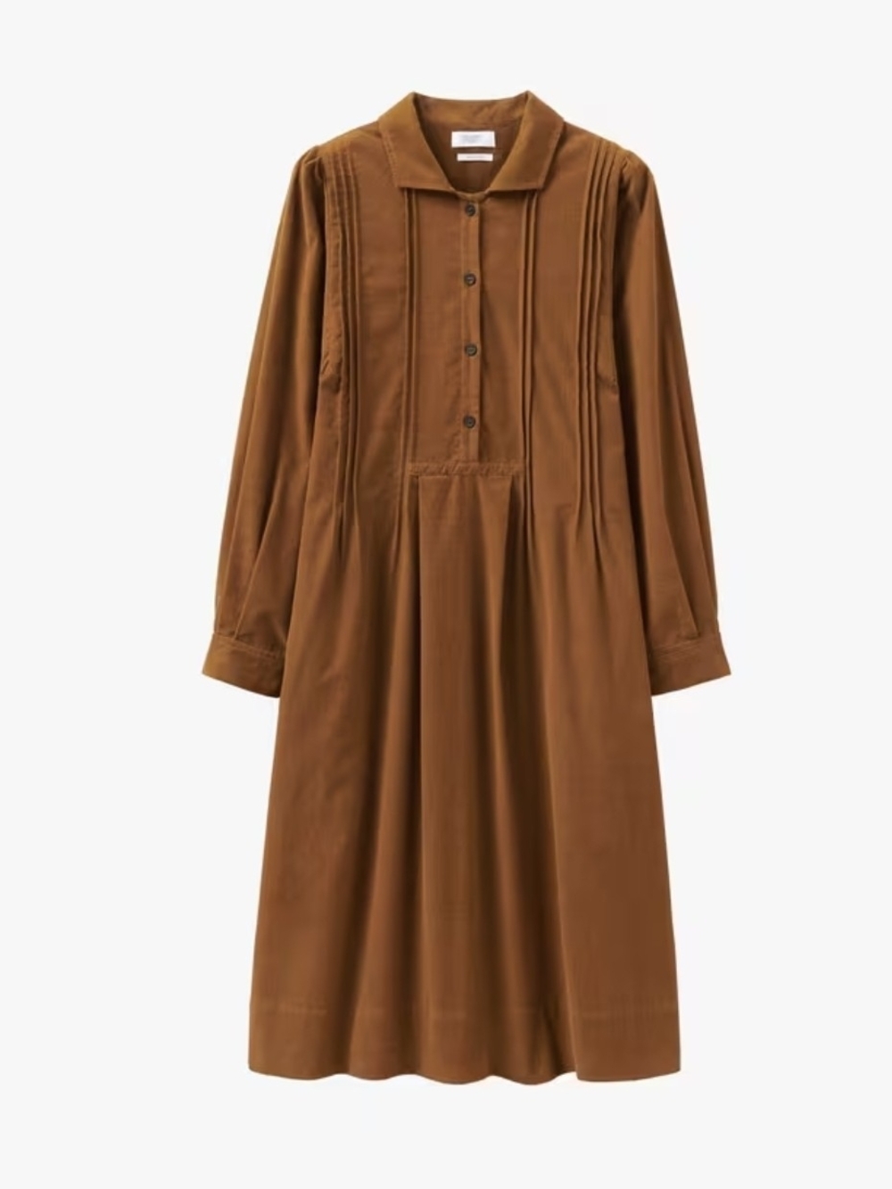 TOAST | Long-Sleeve Pintuck Midi Dress in Brown